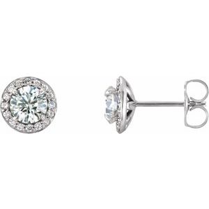 Ladies 5 mm Natural White Sapphire Natural Diamond Earrings — 14K White Gold