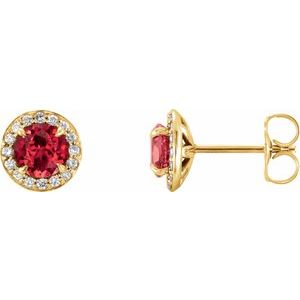 Ladies 5 mm Natural Ruby Natural Diamond Earrings — 14K Yellow Gold