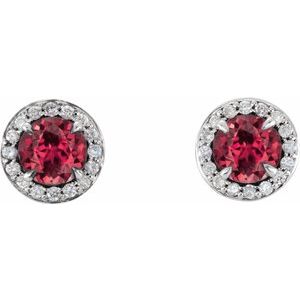 Ladies 5 mm Natural Ruby Natural Diamond Earrings — 14K White Gold
