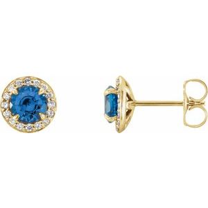 Ladies 5 mm Natural Blue Sapphire Natural Diamond Earrings — 14K Yellow Gold
