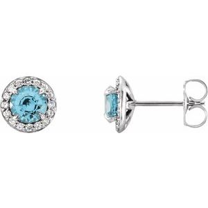 Ladies 5 mm Natural Blue Zircon Natural Diamond Earrings — 14K White Gold