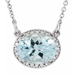 Ladies Natural Blue Zircon Natural Diamond 16 1/ Necklace (I1, G-H) — 14K White Gold