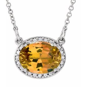 Ladies Natural Citrine Natural Diamond 16 1/ Necklace (I1, G-H) — 14K White Gold