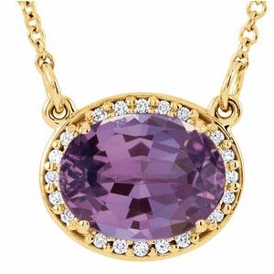 Ladies Natural Amethyst Natural Diamond 16 1/ Necklace (I1, G-H) — 14K Yellow Gold