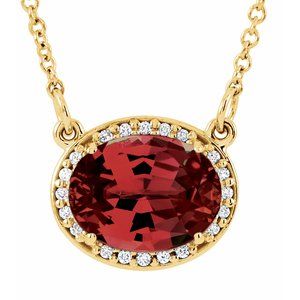 Ladies Natural Mozambique Garnet Natural Diamond 16 1/ Necklace (I1, G-H) — 14K Yellow Gold