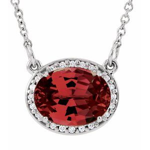 Ladies Natural Mozambique Garnet Natural Diamond 16 1/ Necklace (I1, G-H) — 14K White Gold
