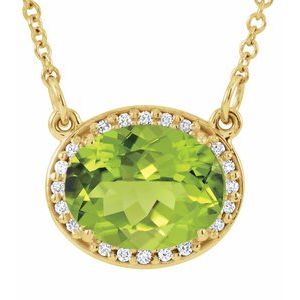Ladies Natural Peridot Natural Diamond 16 1/ Necklace (I1, G-H) — 14K Yellow Gold