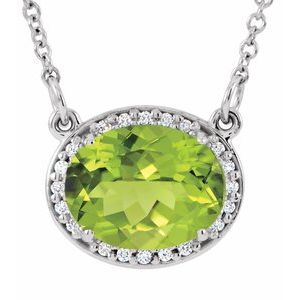 Ladies Natural Peridot Natural Diamond 16 1/ Necklace (I1, G-H) — 14K White Gold