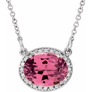 Ladies Natural Pink Tourmaline Natural Diamond 16 1/ Necklace (I1, G-H) — 14K White Gold