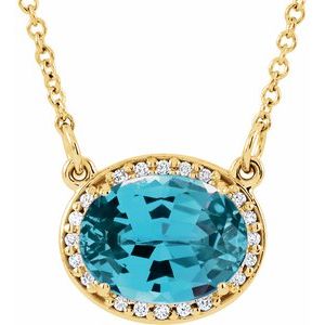 Ladies Natural Swiss Blue Topaz Natural Diamond 16 1/ Necklace (I1, G-H) — 14K Yellow Gold