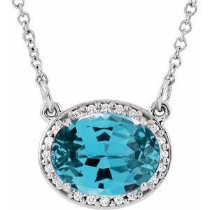 Ladies Natural Swiss Blue Topaz Natural Diamond 16 1/ Necklace (I1, G-H) — 14K White Gold