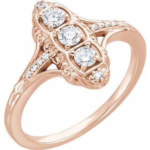 Ladies Natural Diamond Vintage-Inspired Ring (I1, G-H) — 14K Rose Gold