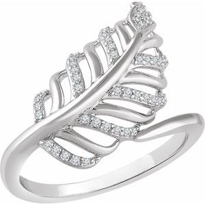 Ladies Natural Diamond Leaf Ring (I1, H+) — 14K White Gold