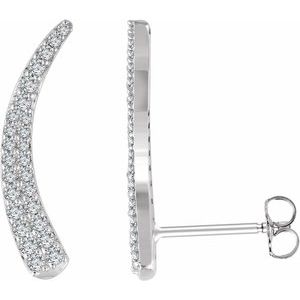 Ladies Natural Diamond Ear Climbers — 14K White Gold