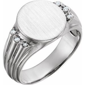 Ladies Natural Diamond 14.5x13 mm Oval Signet Ring — Platinum