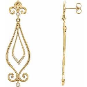 Ladies Natural Diamond Fleur-de-lis Earrings — 14K Yellow Gold