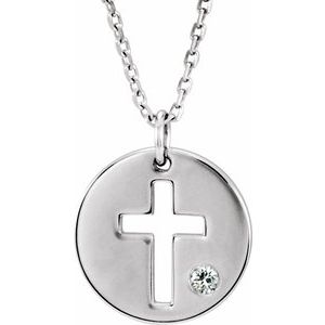 Ladies Natural Diamond Pierced Cross Disc Necklace (I1, G-H) — Sterling Silver