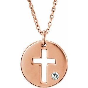 Ladies Natural Diamond Pierced Cross Disc Necklace (I1, G-H) — 14K Rose Gold