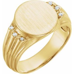 Ladies Natural Diamond 14.5x13 mm Oval Signet Ring — 14K Yellow Gold