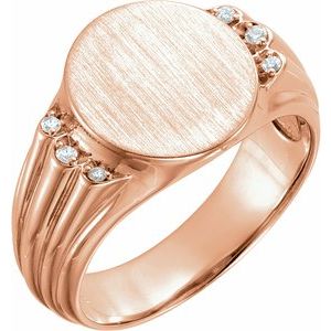Ladies Natural Diamond 14.5x13 mm Oval Signet Ring — 14K Rose Gold