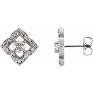 Ladies Natural Diamond Halo-Style Clover Earrings — Sterling Silver