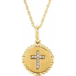 Ladies Natural Diamond Cross Rope Necklace (I1, G-H) — 14K Yellow Gold