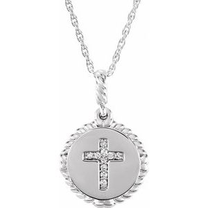 Ladies Natural Diamond Cross Rope Necklace (I1, G-H) — 14K White Gold