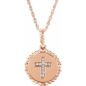 Ladies Natural Diamond Cross Rope Necklace (I1, G-H) — 14K Rose Gold