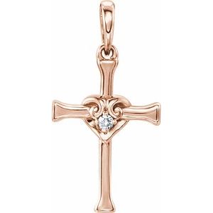 Ladies Natural Diamond Heart Cross Pendant (I1, G-H) — 14K Rose Gold