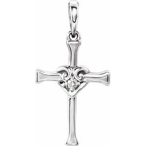 Ladies Natural Diamond Heart Cross Pendant (I1, G-H) — Sterling Silver