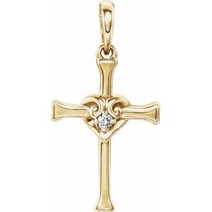 Ladies Natural Diamond Heart Cross Pendant (I1, G-H) — 14K Yellow Gold