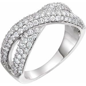 Ladies Natural Diamond Criss-Cross Ring (I1, H+) — 14K White Gold