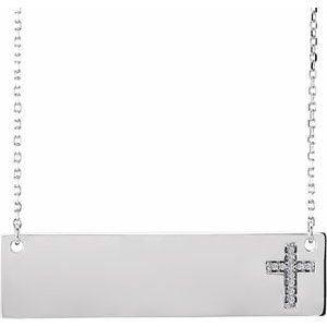 Ladies Natural Diamond Engravable Cross Necklace (I1, G-H) — 14K White Gold