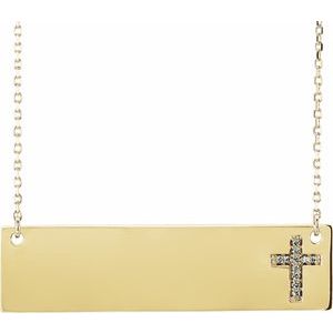 Ladies Natural Diamond Engravable Cross Necklace (I1, G-H) — 14K Yellow Gold