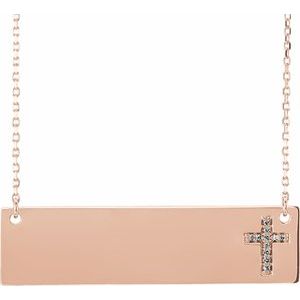 Ladies Natural Diamond Engravable Cross Necklace (I1, G-H) — 14K Rose Gold