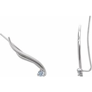 Ladies Natural Diamond Ear Climbers — 14K White Gold