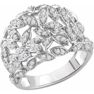 Ladies Natural Diamond Leaf Ring (I1, H+) — 14K White Gold