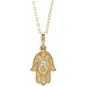 Ladies Natural Diamond Hamsa Necklace (I1, G-H) — 14K Yellow Gold