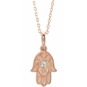 Ladies Natural Diamond Hamsa Necklace (I1, G-H) — 14K Rose Gold