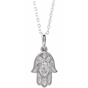 Ladies Natural Diamond Hamsa Necklace (I1, G-H) — Sterling Silver