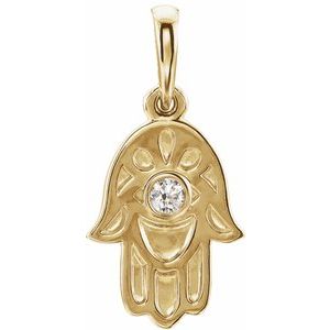 Ladies Natural Diamond Hamsa Pendant (I1, G-H) — 14K Yellow Gold