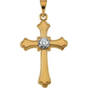 Ladies Natural Diamond Cross Pendant — 14K Yellow Gold