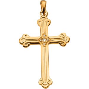 Ladies Natural Diamond Cross Pendant — 14K White Gold