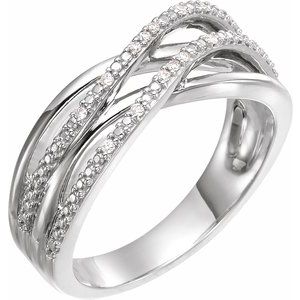 Ladies Natural Diamond Criss-Cross Ring (I1, H+) — 14K White Gold