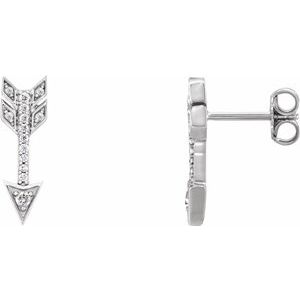 Ladies Natural Diamond Arrow Earrings — 14K White Gold