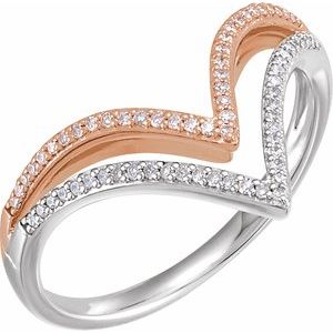 Ladies 14K White/ Natural Diamond V Ring (I3, HIJ) — 14K White/Rose Gold