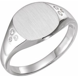 Ladies Natural Diamond Square Signet Ring — Sterling Silver