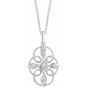 Ladies Natural Diamond Filigree Necklace (I1, H+) — Sterling Silver