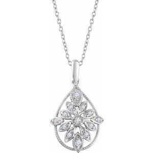 Ladies Natural Diamond Granulated Filigree Necklace (I1, H+) — Sterling Silver