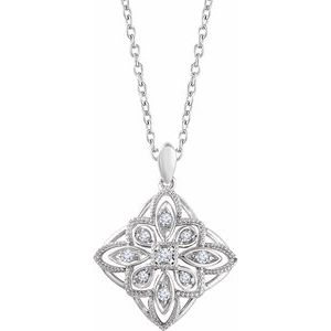 Ladies Natural Diamond Granulated Filigree Necklace (I1, H+) — 14K White Gold